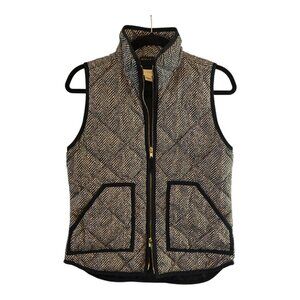 J.CREW BLACK AND WHITE HERRINGBONE VEST BLACK TRIM SNAP FRONT POCKETS SIZE XS